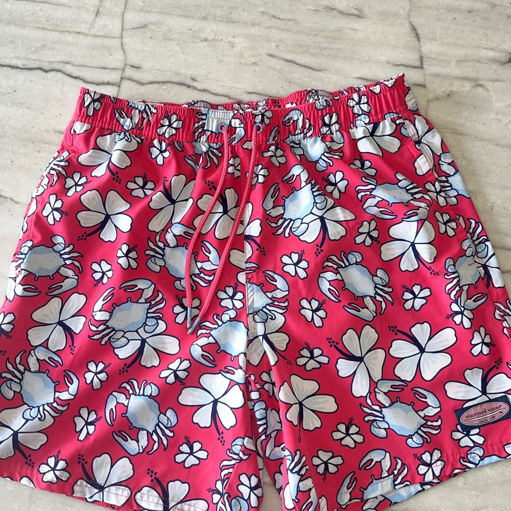 VINEYARD VINES MENS CHAPPY TROPICAL PINK CRAB SWIM TRUNKS SHORTS SWIMMING MEDIUM